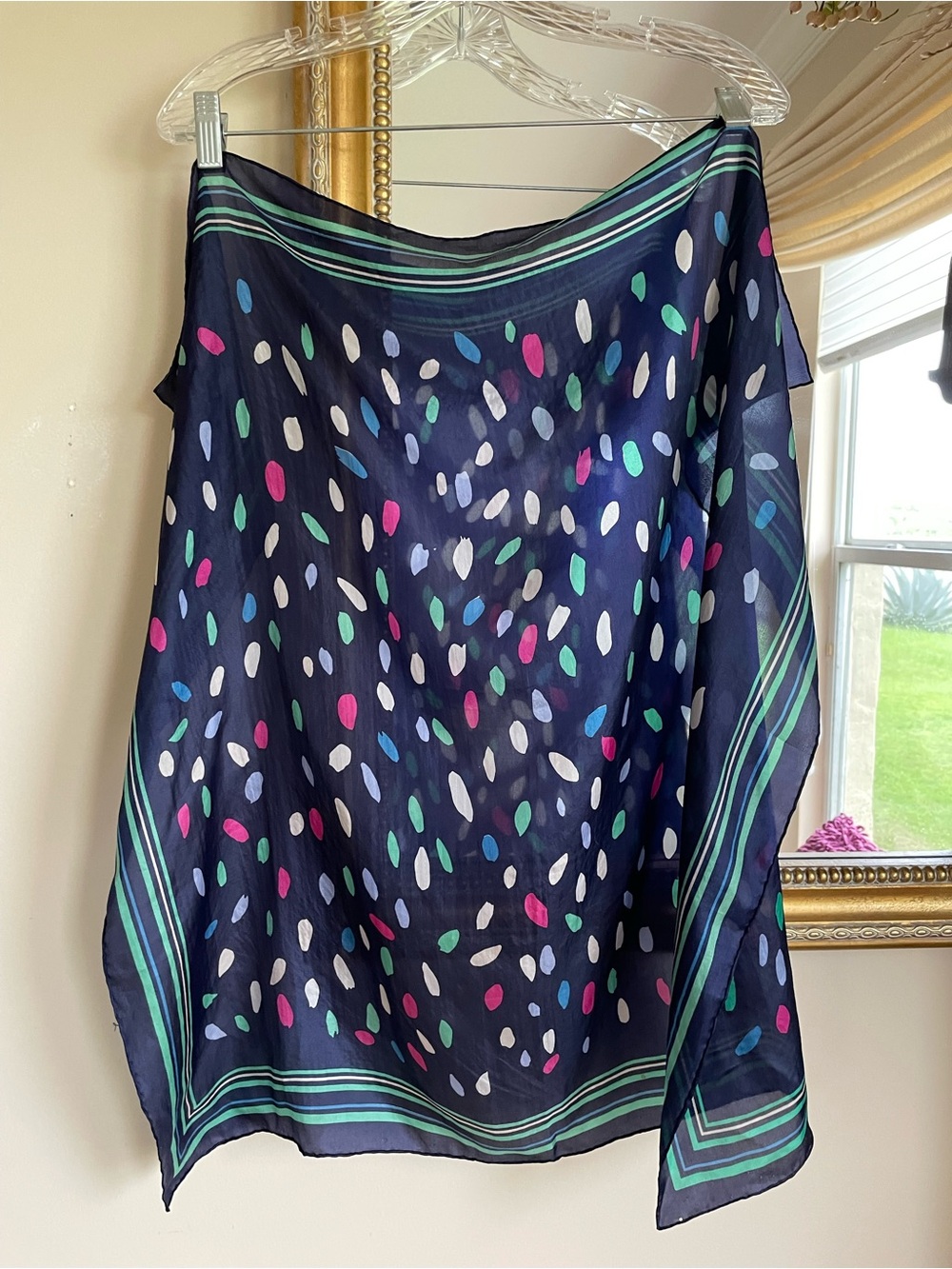 Vintage 90s Fine Silk Dotted Striped Scarf.
29 x 29”